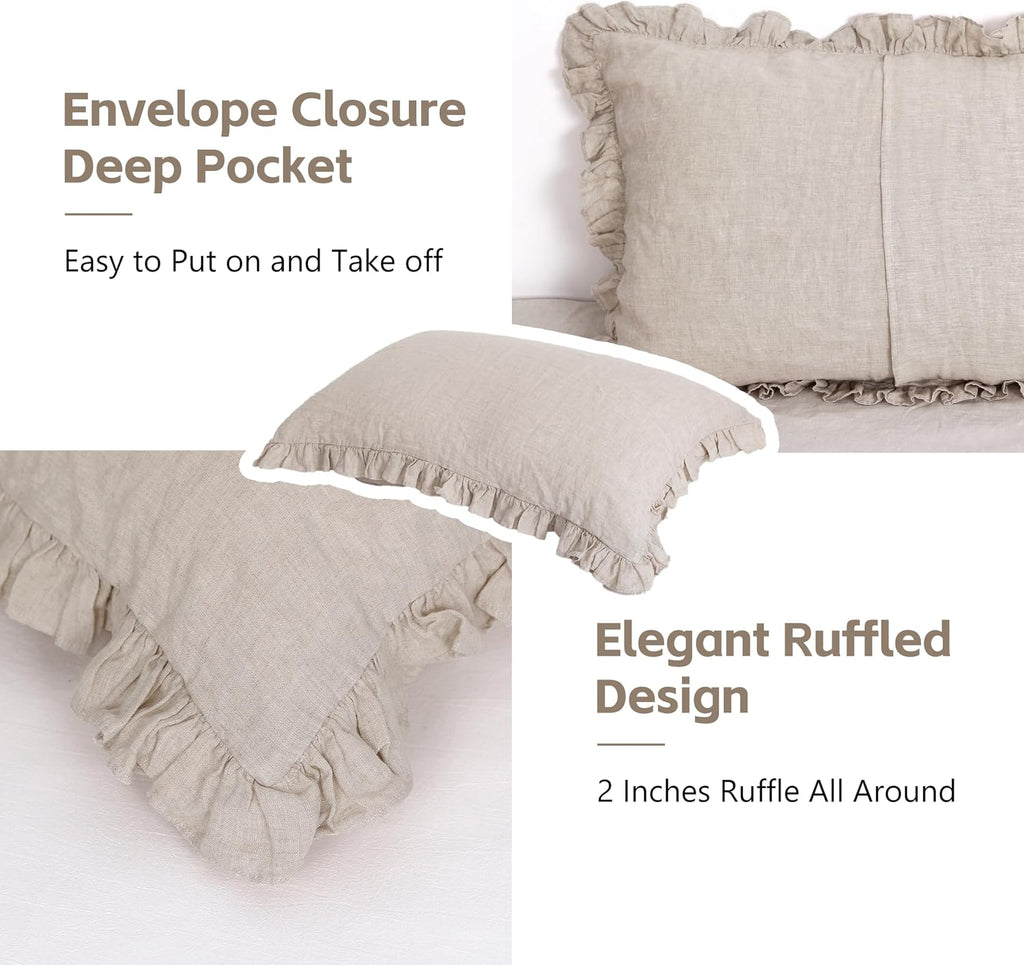 Natural Linen Ruffled Boho Pillow Shams