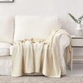 Cream Cotton Knitted Throw Blanket