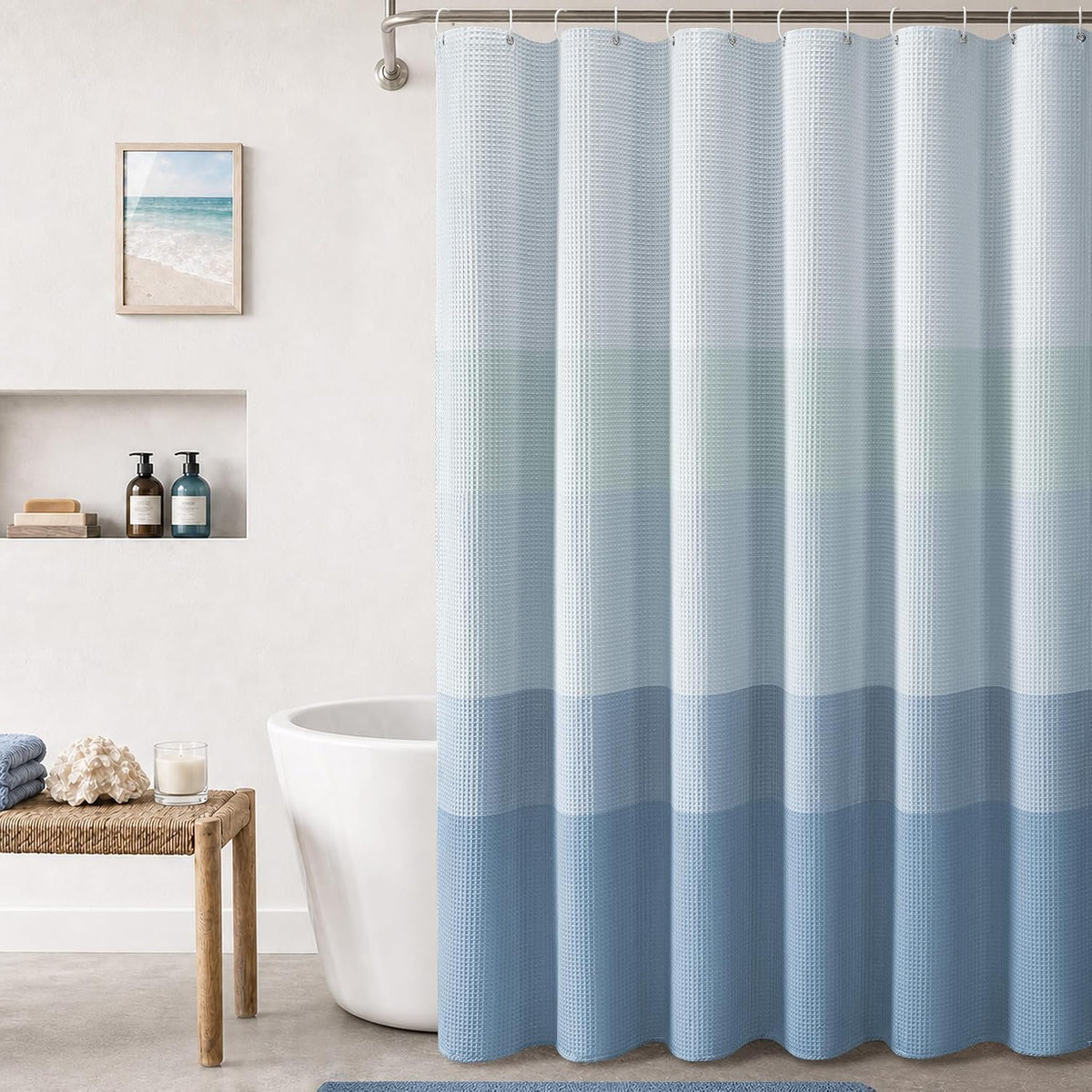 Light Blue Waffle Weave Shower Curtain