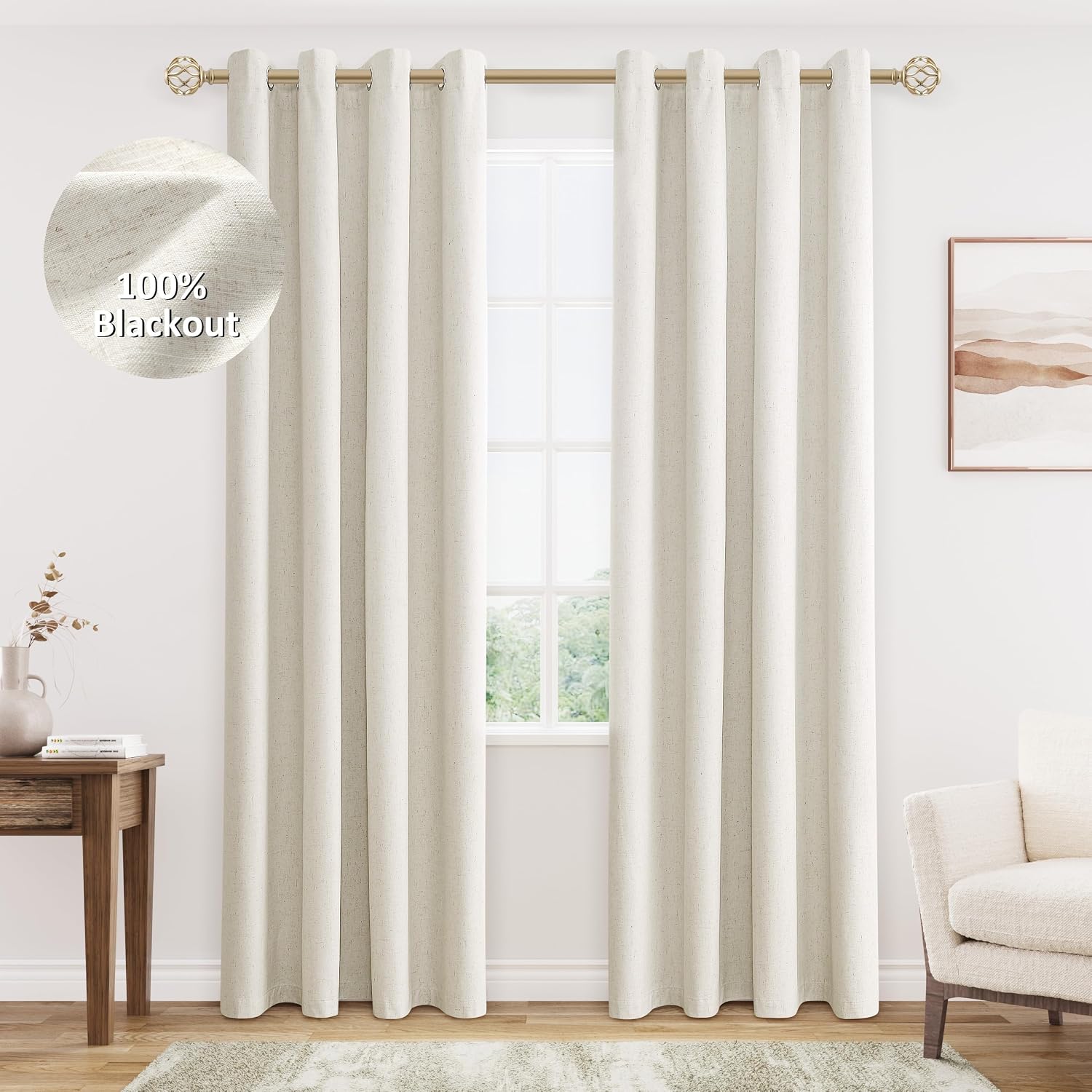 Natural Linen Blackout Grommet Curtains 2 Panels