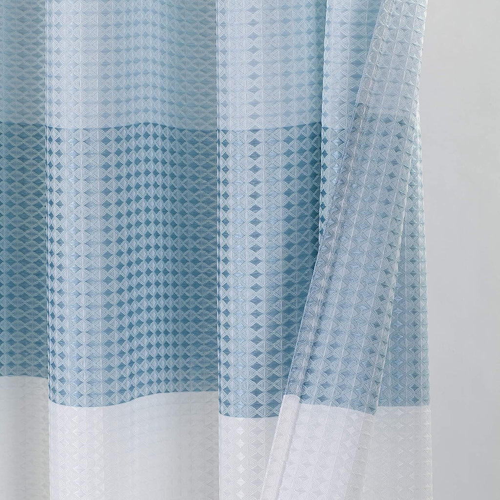 Blue Waffle Weave Waterproof Shower Curtain with Hooks