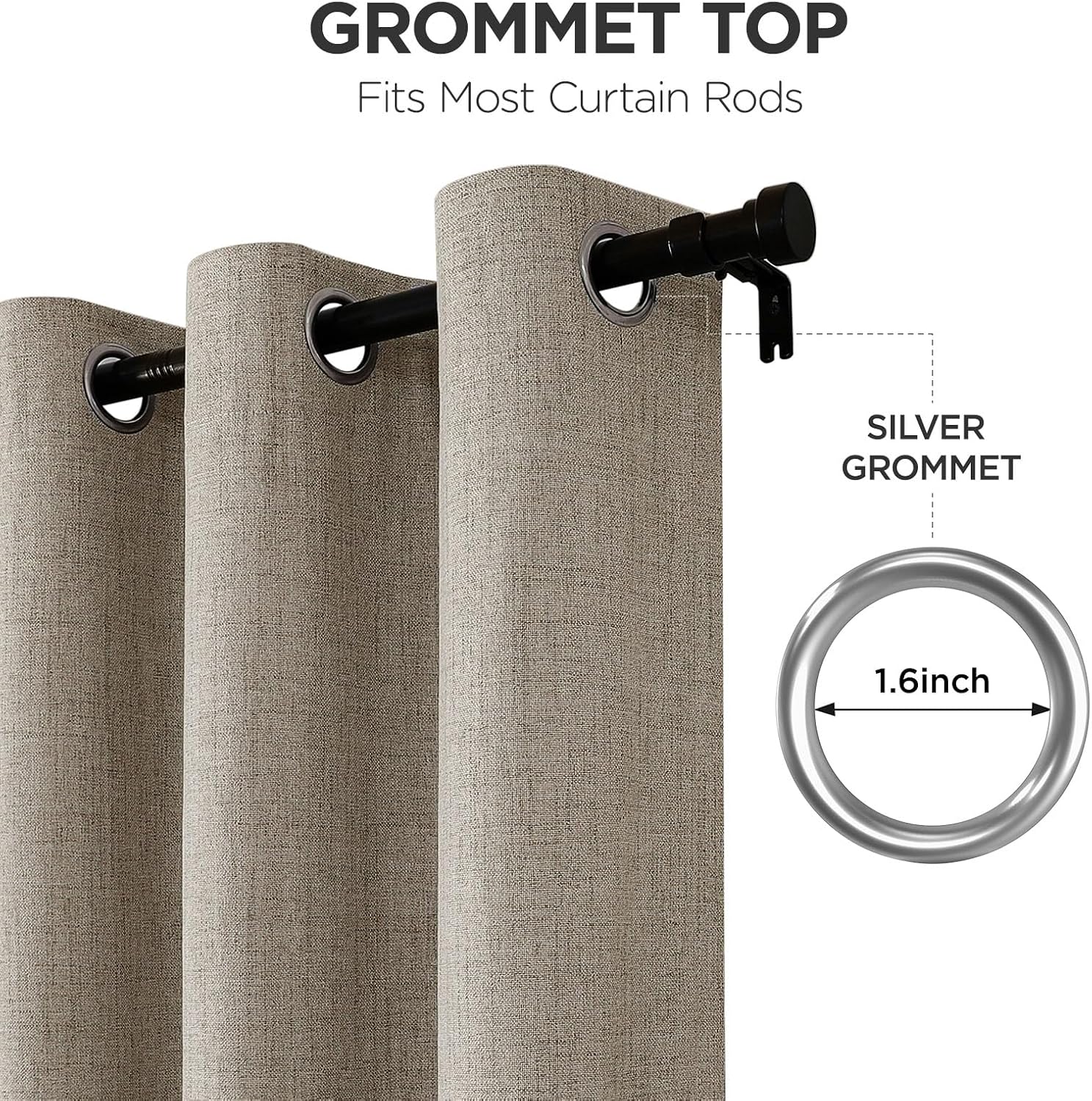 Linen Blackout Grommet Curtains 2 Panels