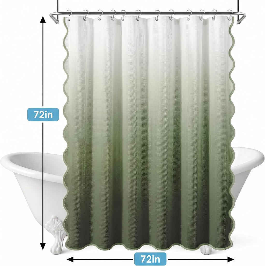 Sage Ombre Waffle Weave Shower Curtain Set