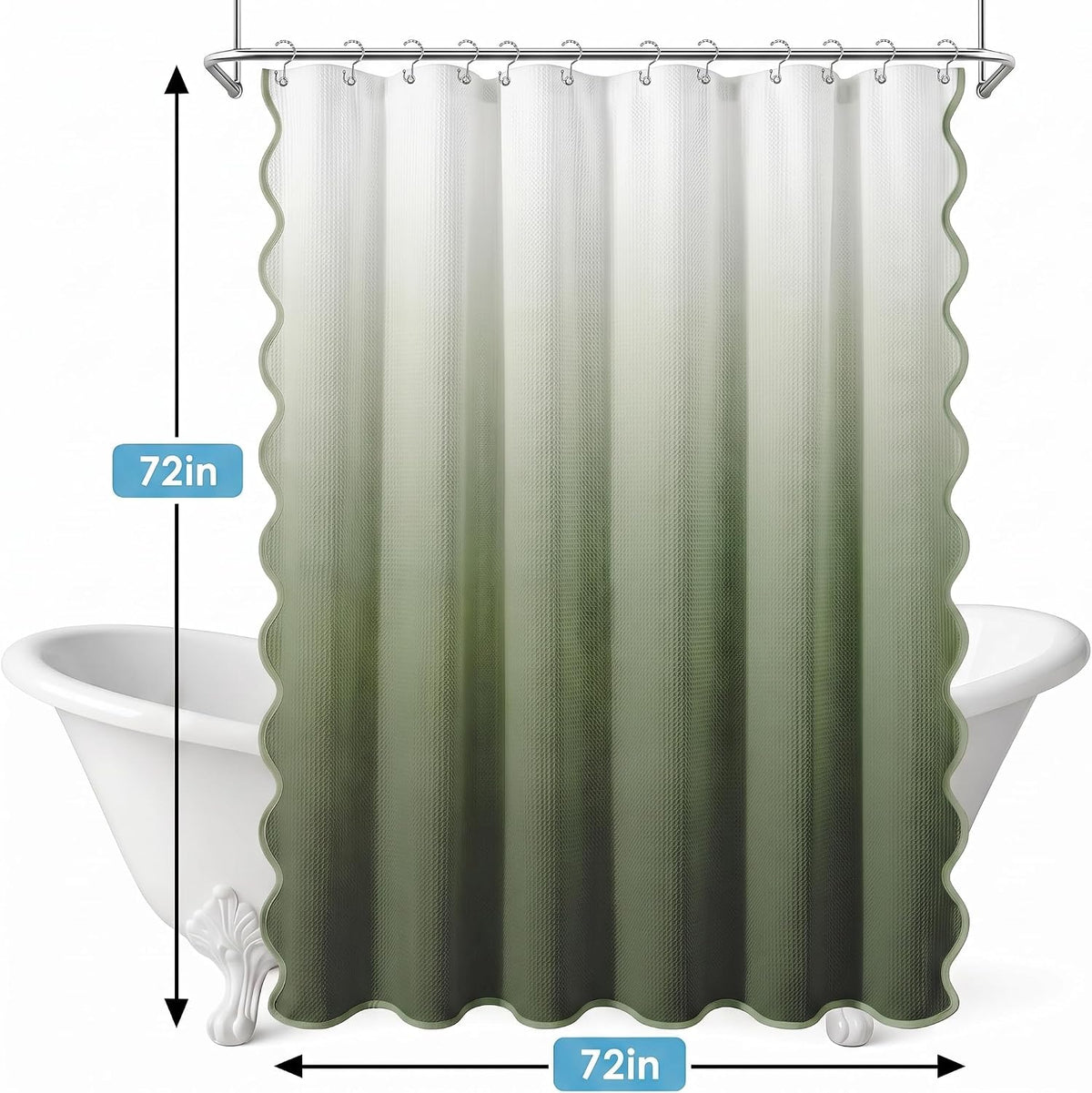 Sage Ombre Waffle Weave Shower Curtain Set