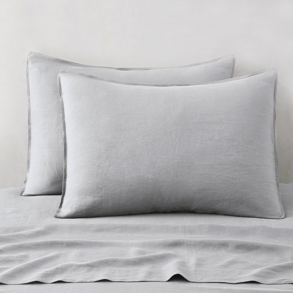 Light Grey Linen Standard Pillow Shams Set of 2