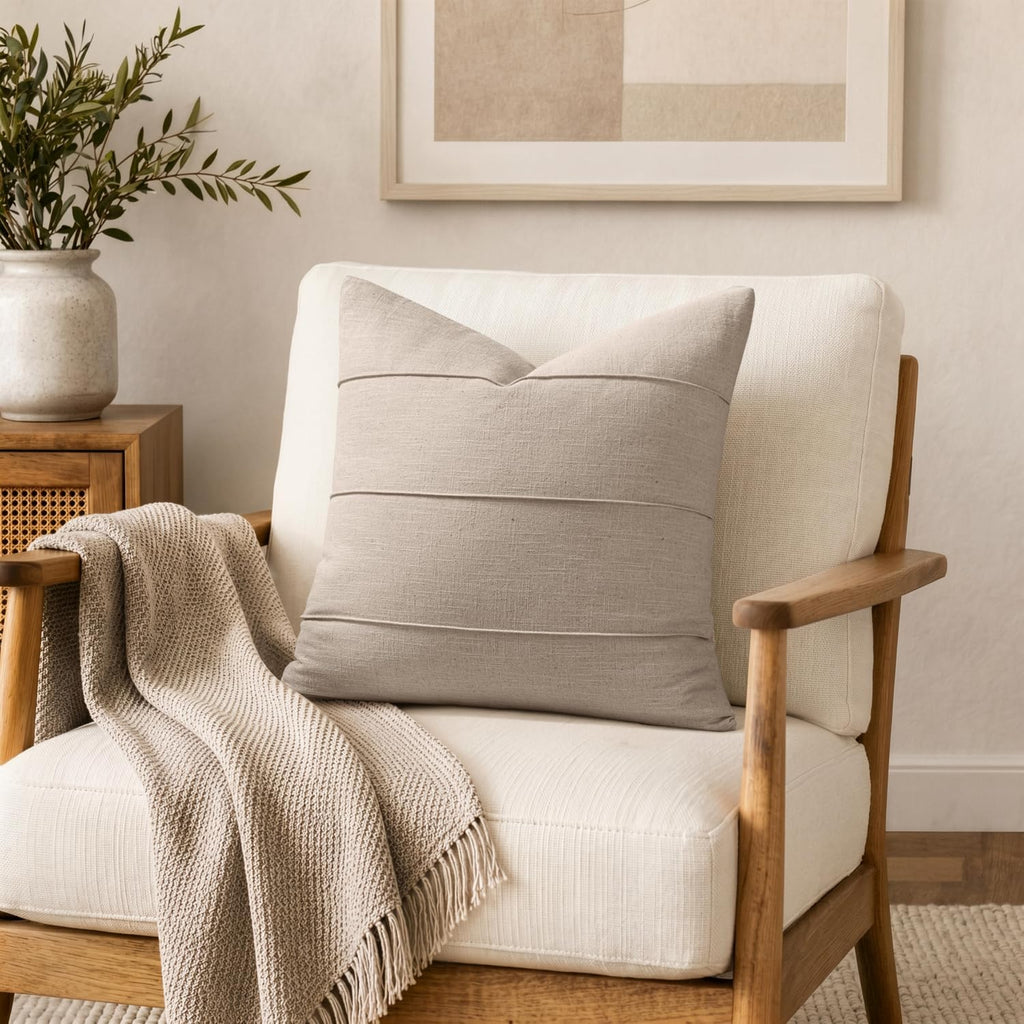 Natural Linen Striped Throw Pillow Covers Set of 2