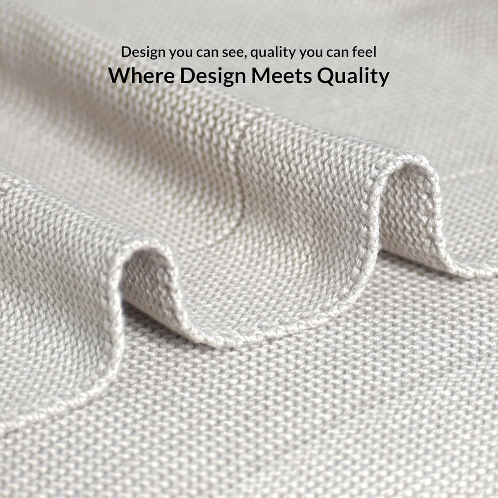 Silver Gray Cotton Knitted Throw Blanket