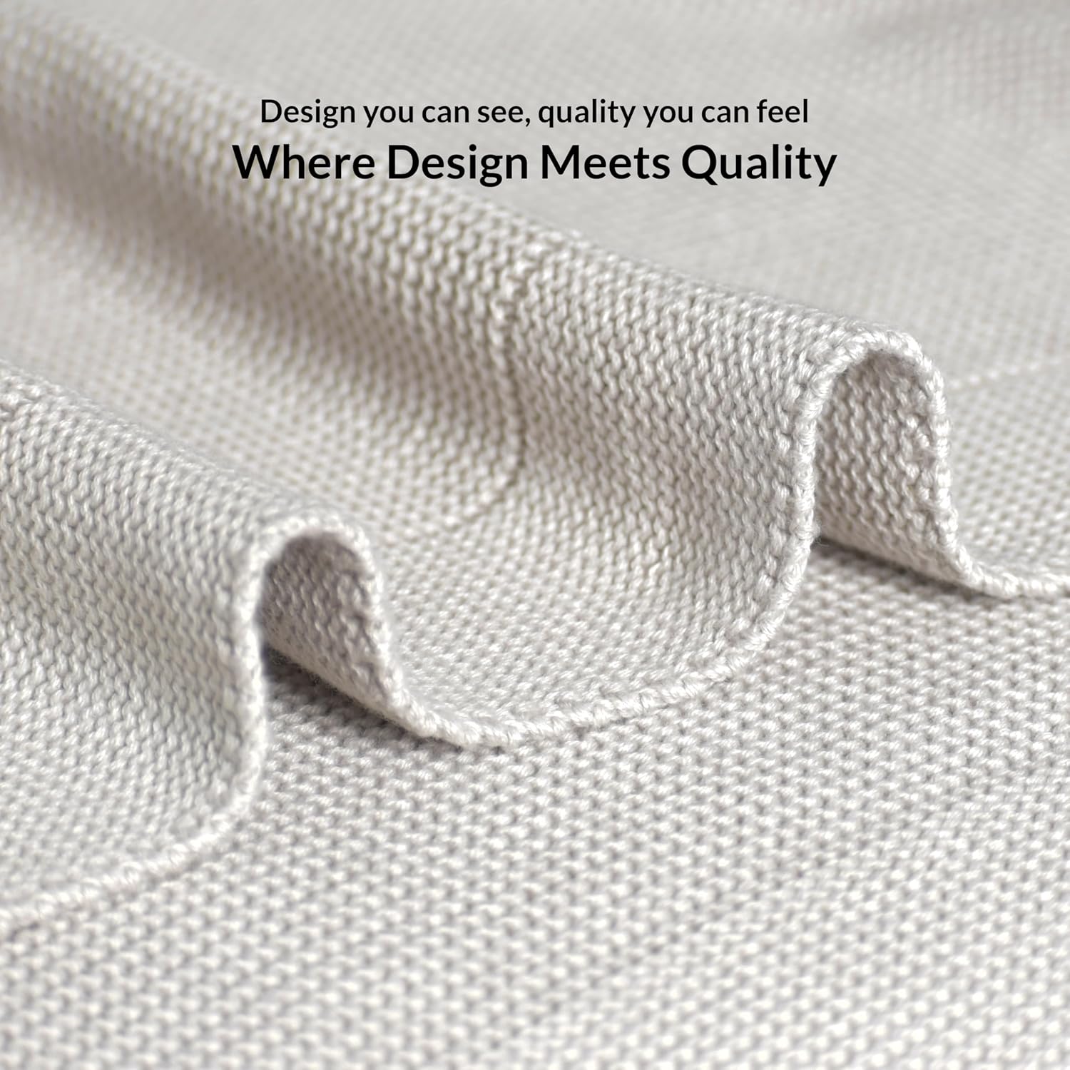 Silver Gray Cotton Knitted Throw Blanket