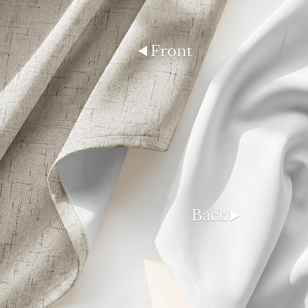 Beige Linen Blackout Grommet Curtains 2 Panels