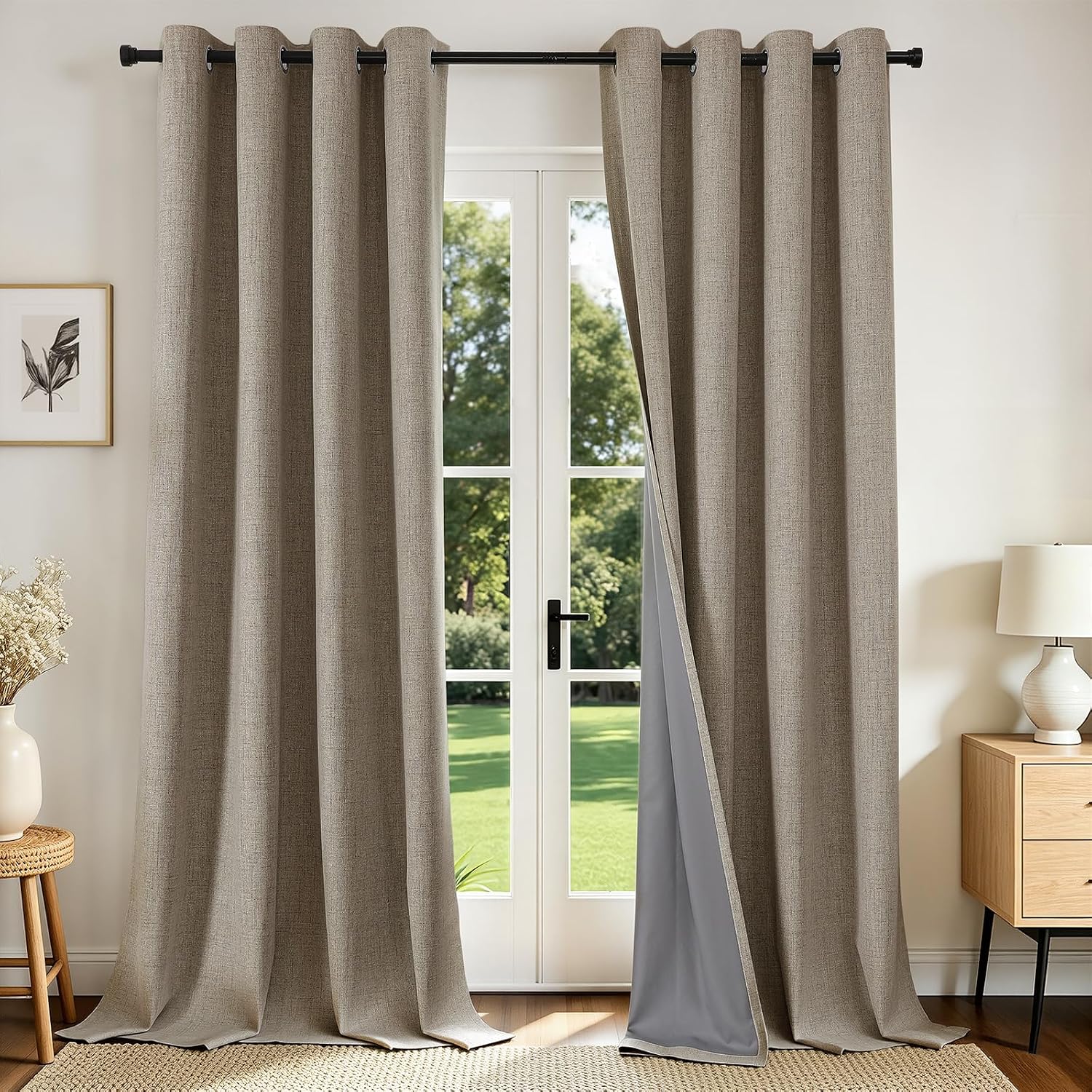 Linen Blackout Grommet Curtains 2 Panels