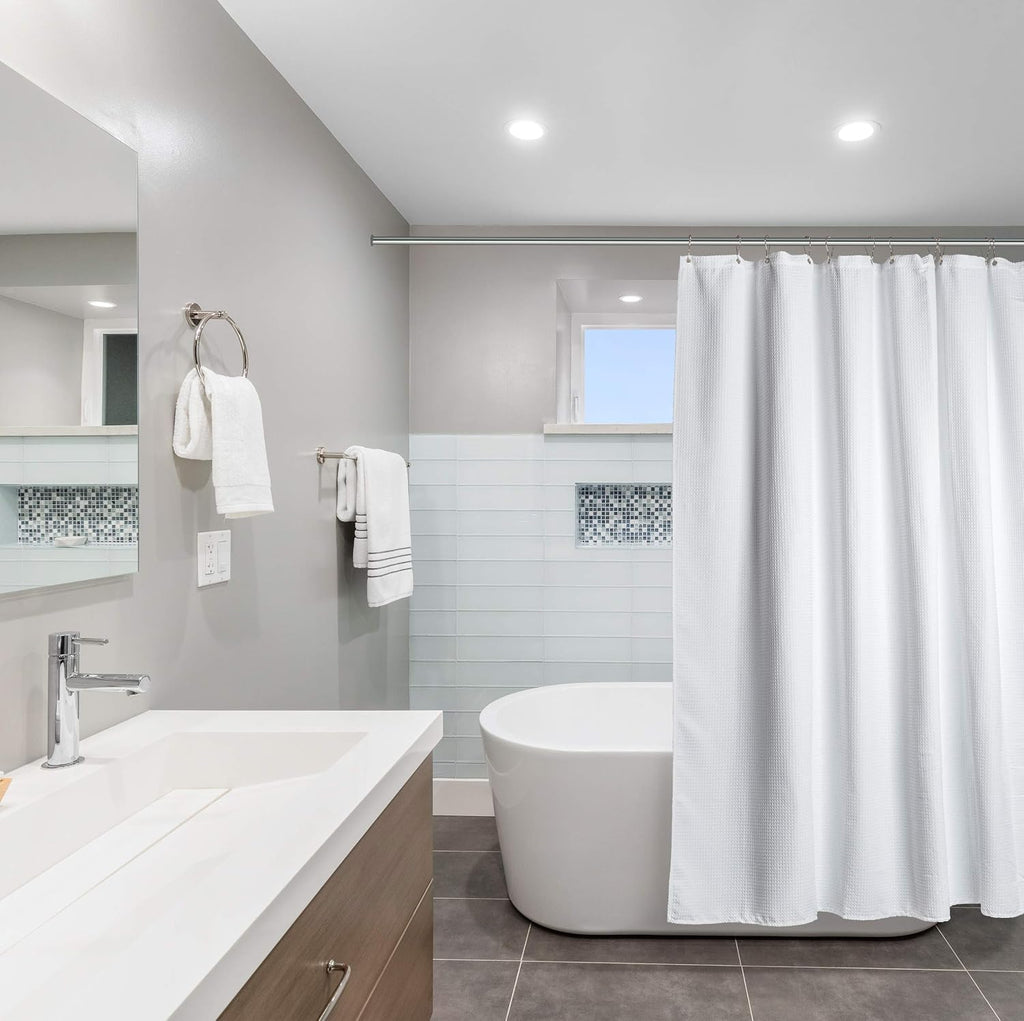 White Waffle Weave Water‑Repellent Shower Curtain
