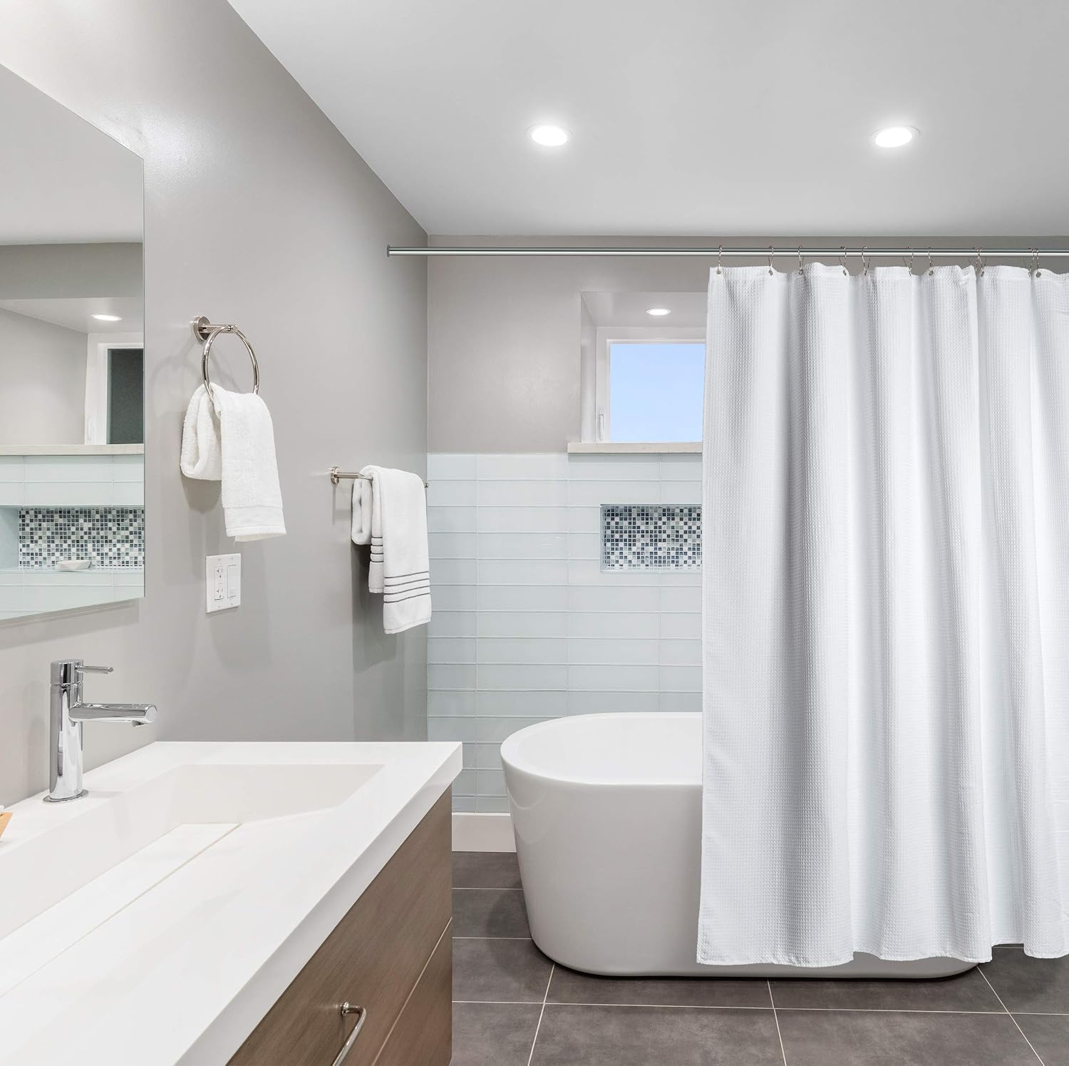 White Waffle Weave Water‑Repellent Shower Curtain