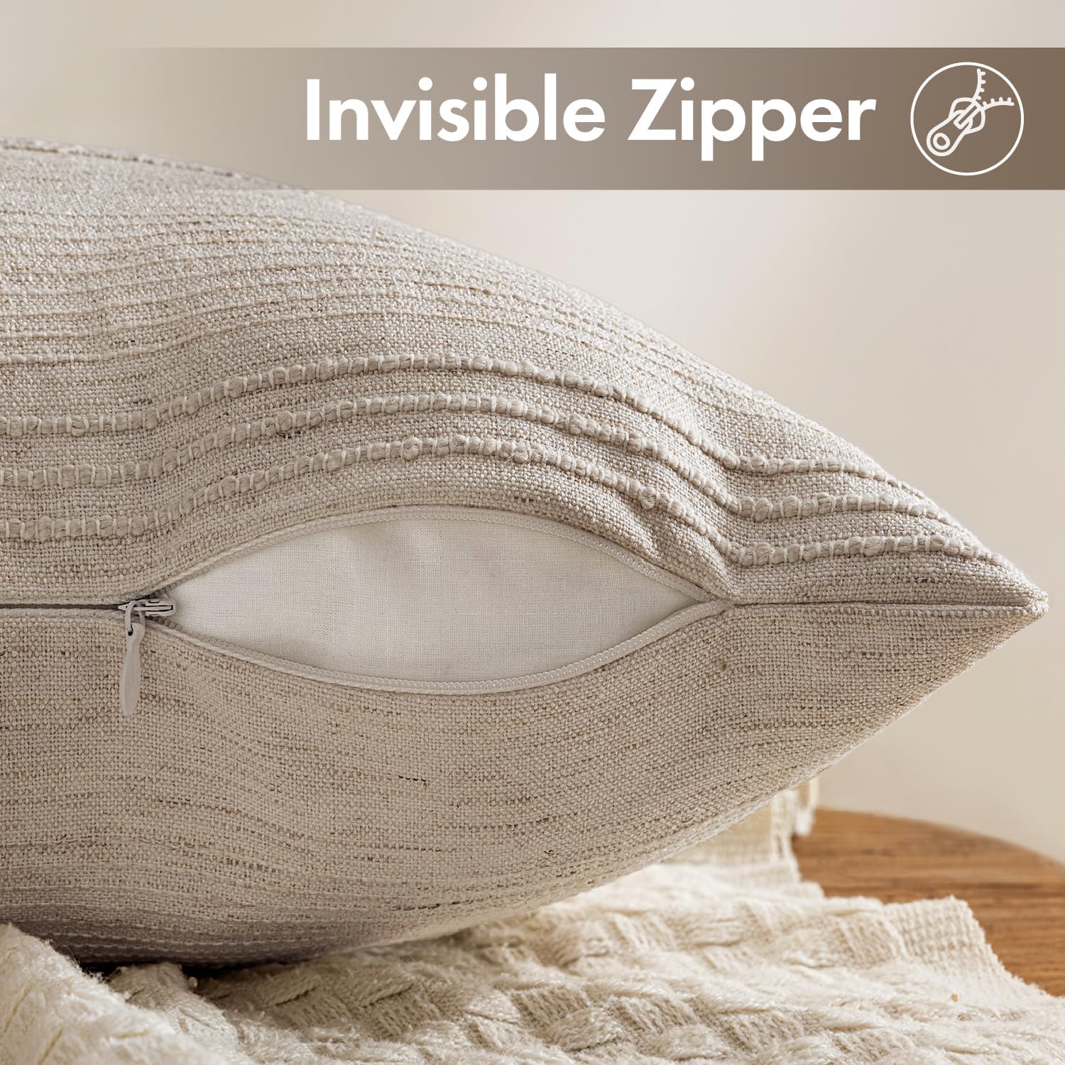 Natural Linen Striped Euro Pillow Covers Set of 2