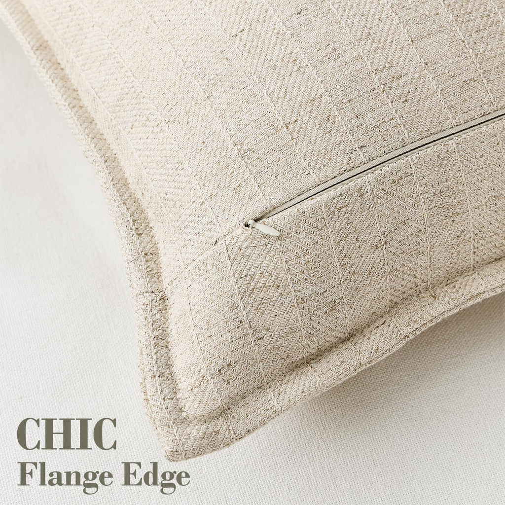 Natural Beige Linen Euro Pillow Shams Set of 2