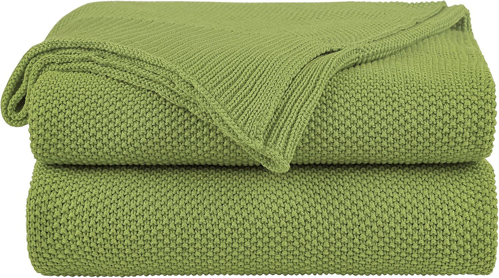 Grass Green 100% Cotton Knit Throw Blanket