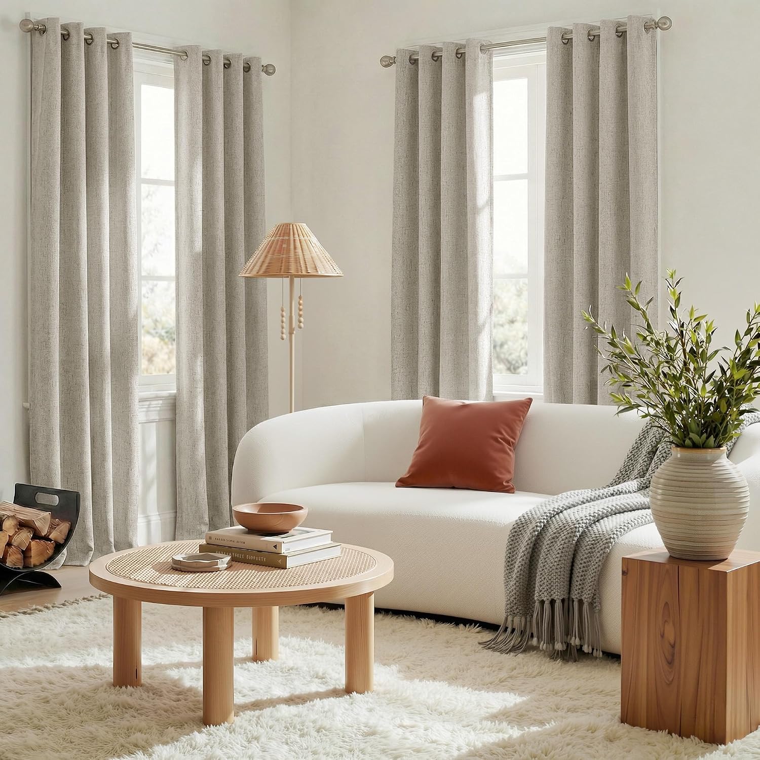 Beige Linen Blackout Grommet Curtains 2 Panels