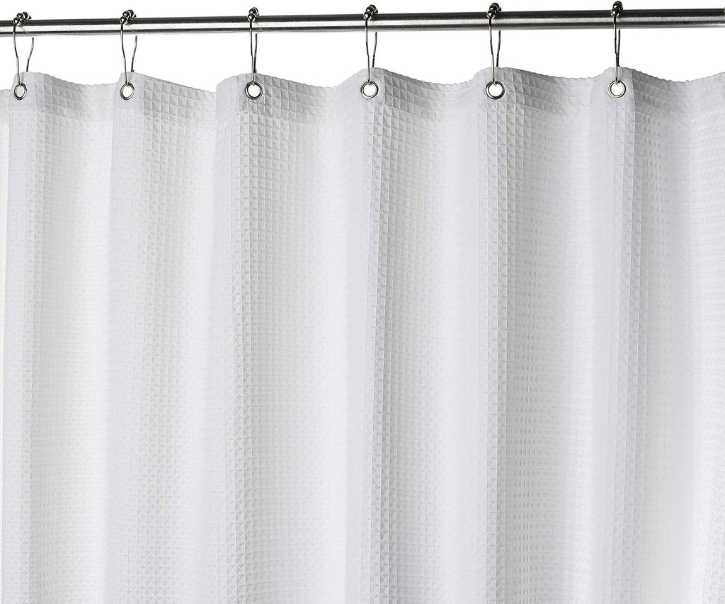 White Waffle Weave Water‑Repellent Shower Curtain