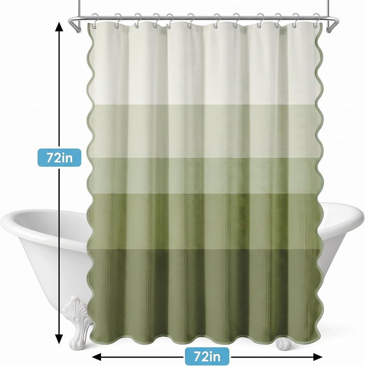 Sage Striped Waffle Weave Shower Curtain Set