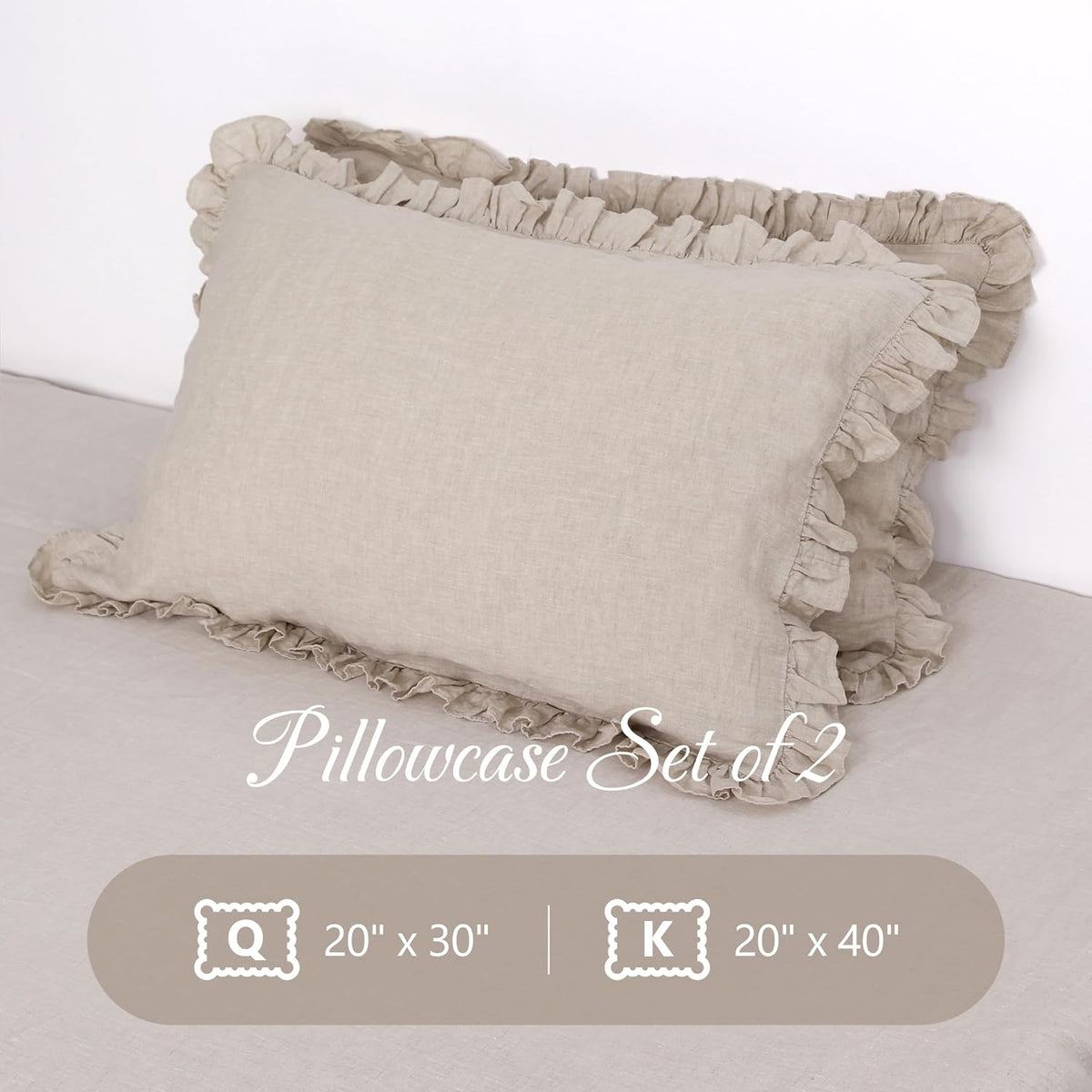 Natural Linen Ruffled Boho Pillow Shams