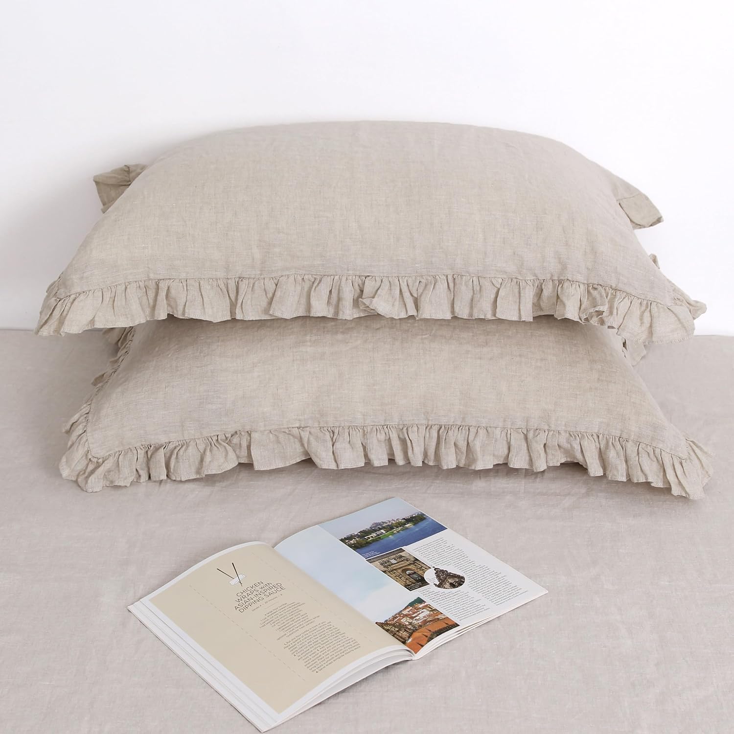 Natural Linen Ruffled Boho Pillow Shams