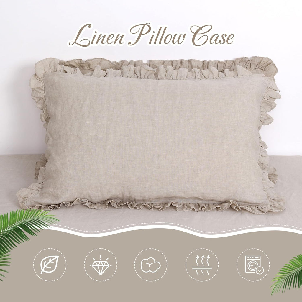 Natural Linen Ruffled Boho Pillow Shams