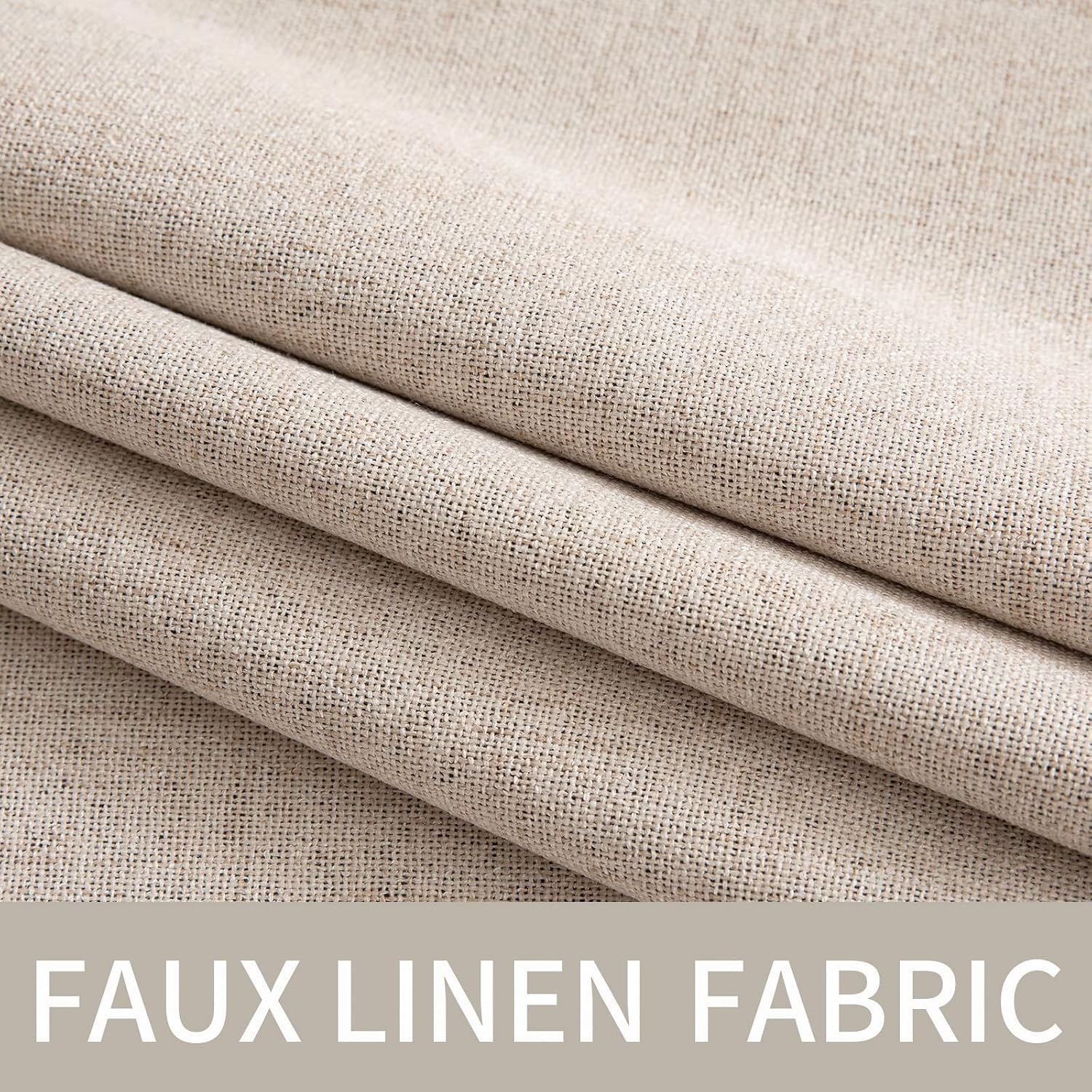Beige Linen Blackout Grommet Curtains 2 Panels