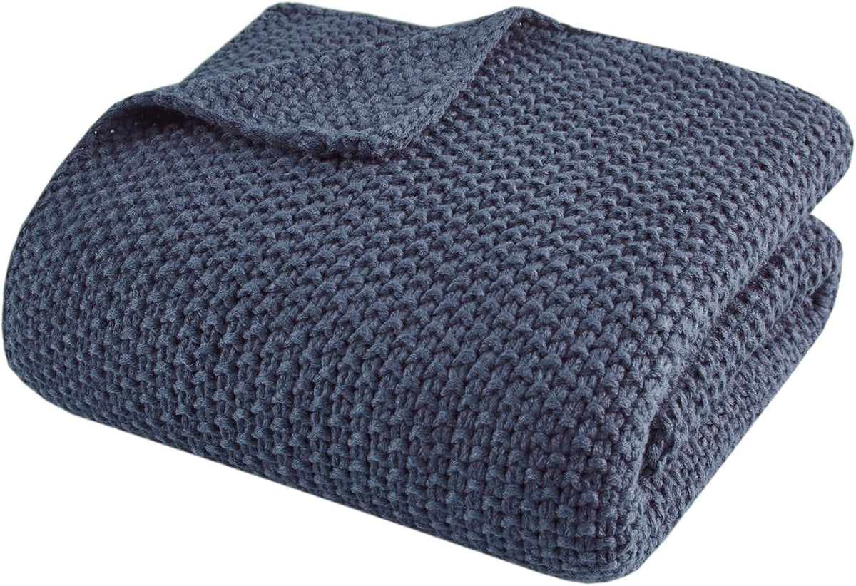 Indigo Acrylic Knit Throw Blanket