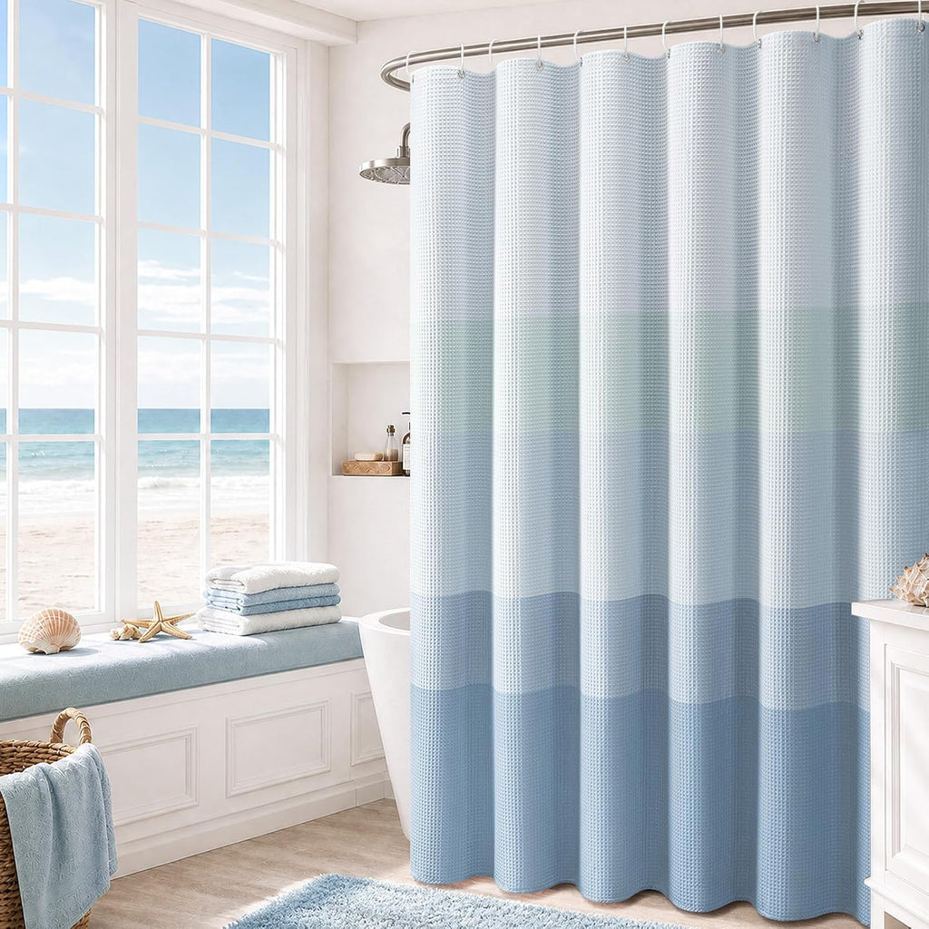 Light Blue Waffle Weave Shower Curtain