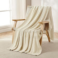 Cream White Chunky Cable‑Knit Cotton Throw Blanket