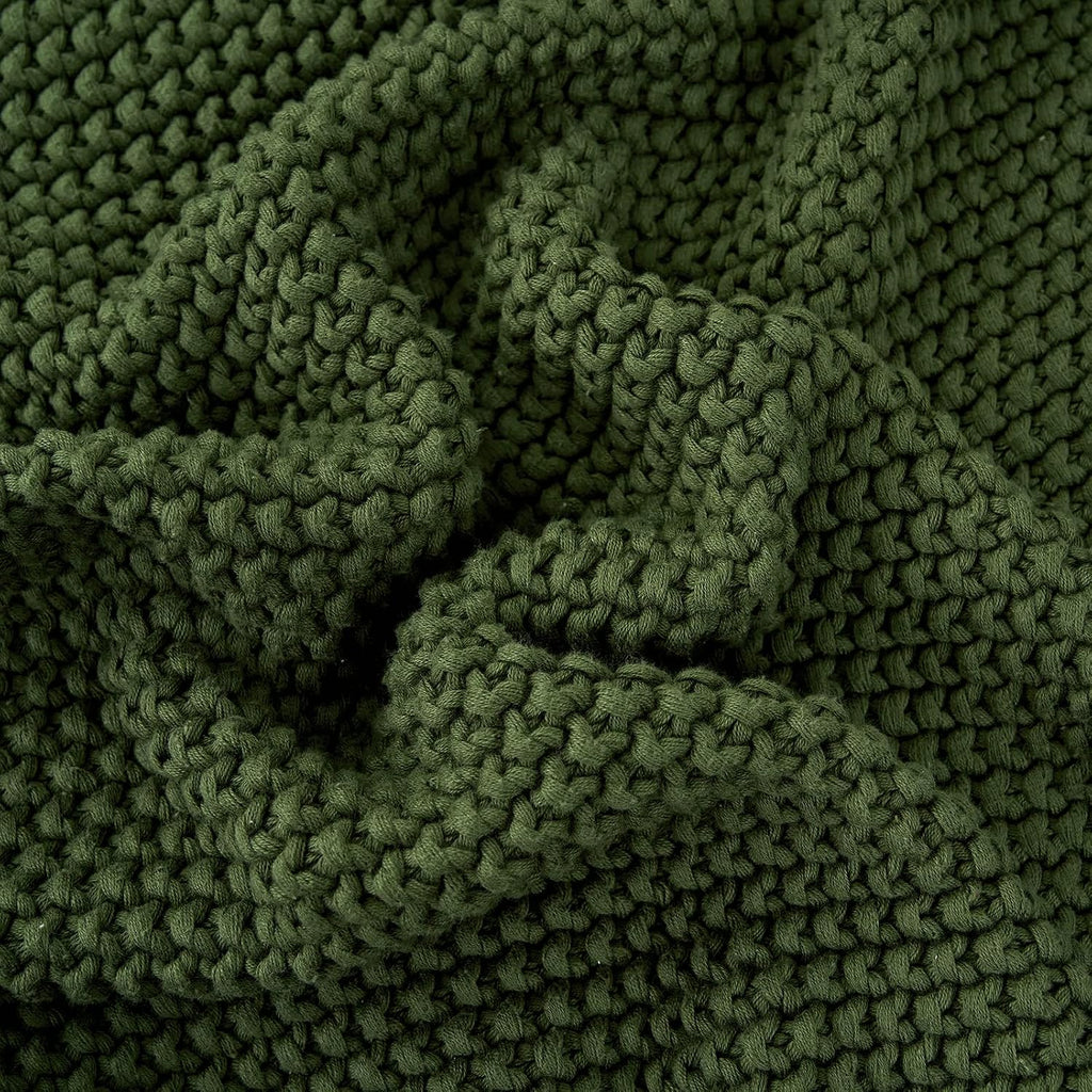 Olive Green Chunky Cable‑Knit Organic Cotton Throw Blanket
