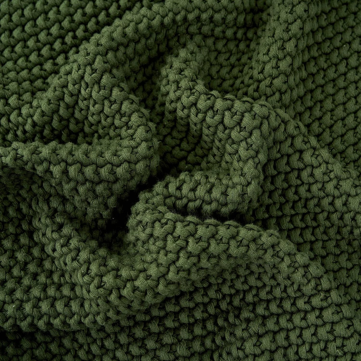 Olive Green Chunky Cable‑Knit Organic Cotton Throw Blanket