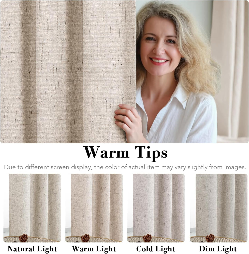 Natural Linen Blackout Grommet Curtains 2 Panels