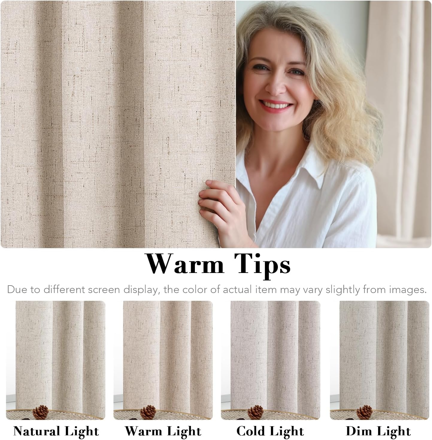 Natural Linen Blackout Grommet Curtains 2 Panels