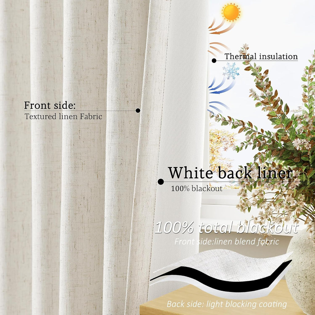 Natural Linen Blackout Grommet Curtains 2 Panels