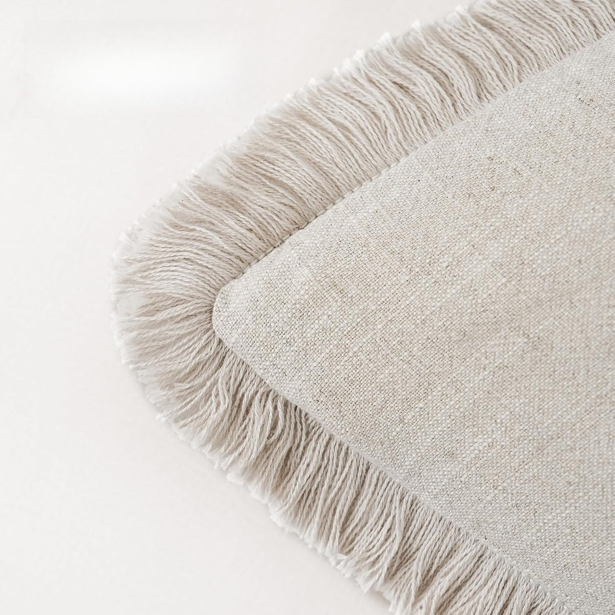 Natural Beige Linen Fringe Throw Pillow Covers Set of 2