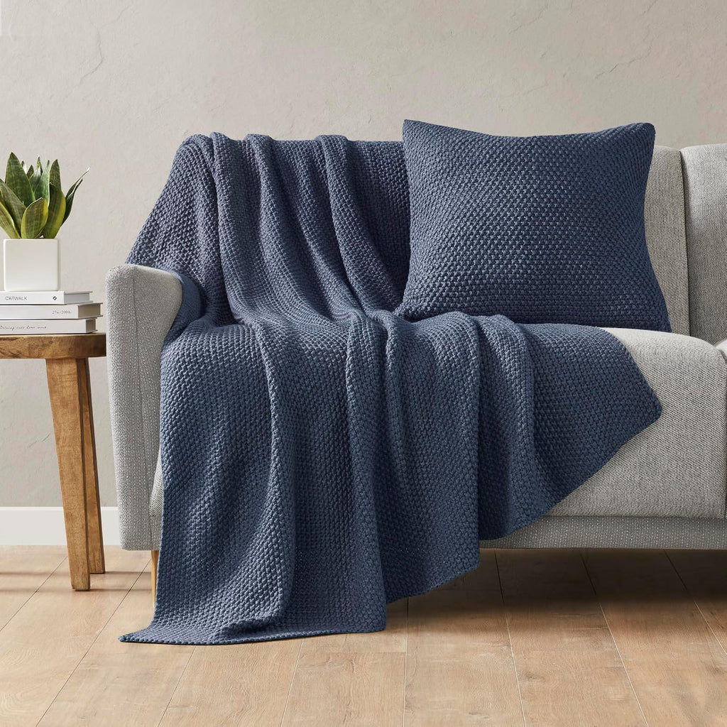 Indigo Acrylic Knit Throw Blanket