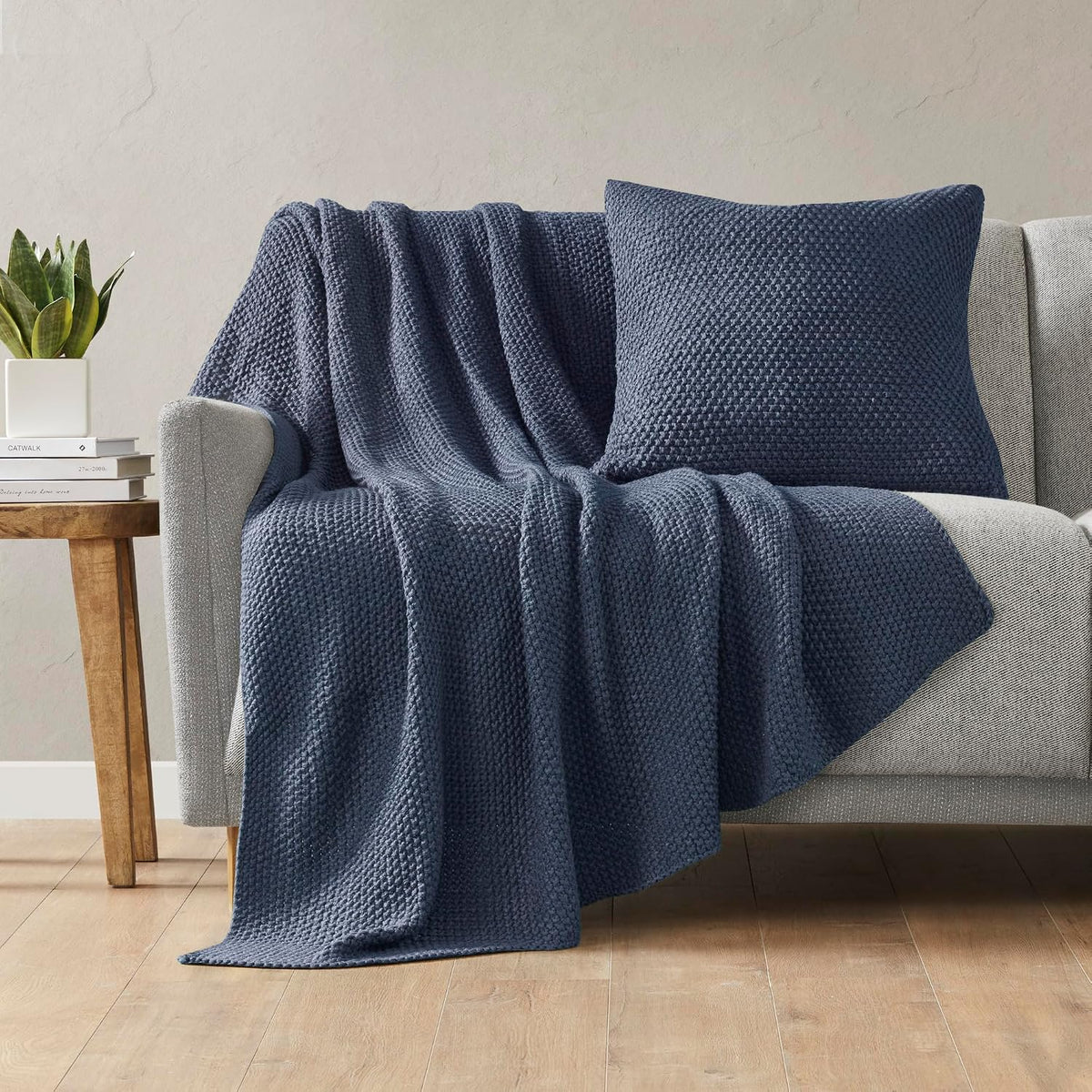Indigo Acrylic Knit Throw Blanket