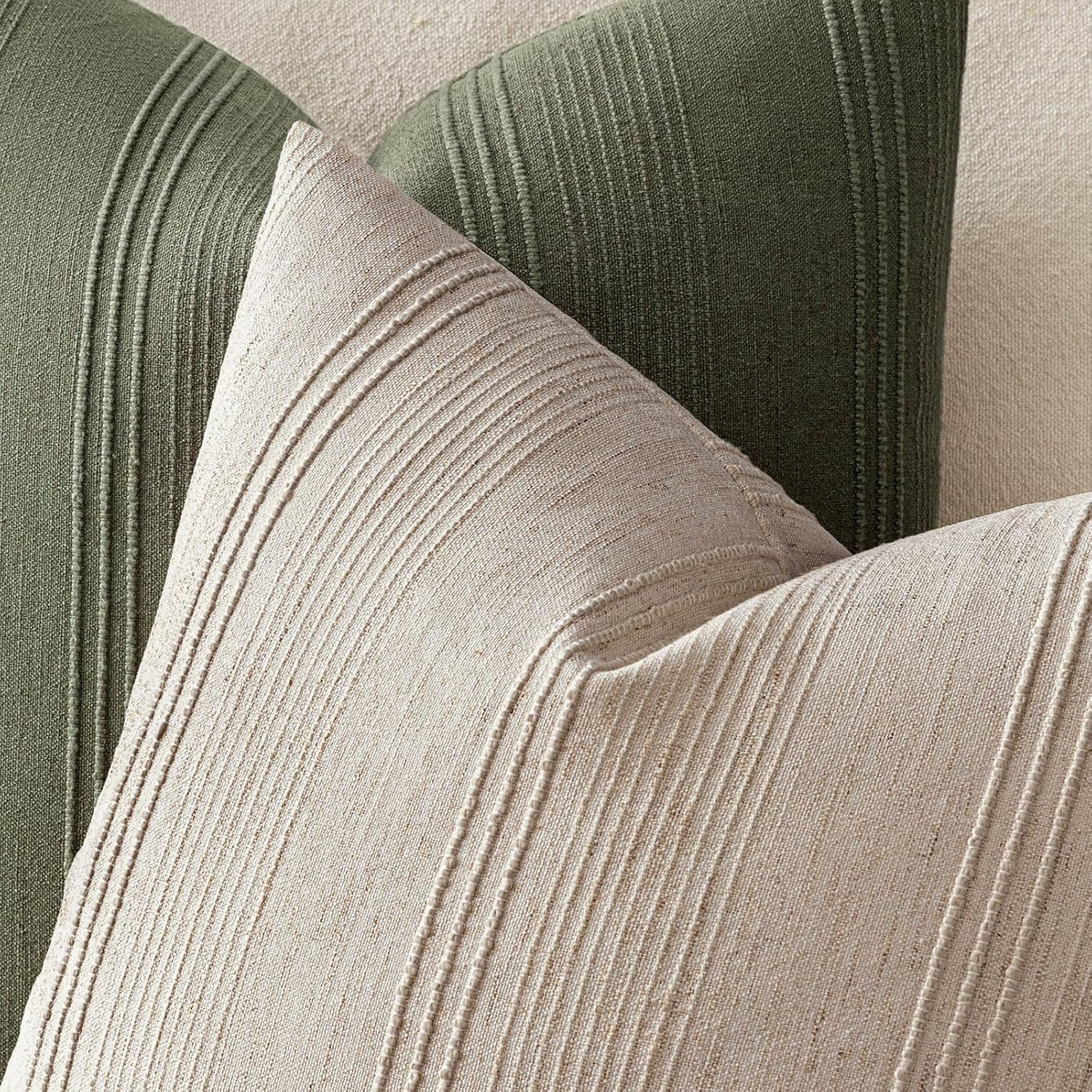 Natural Linen Striped Euro Pillow Covers Set of 2