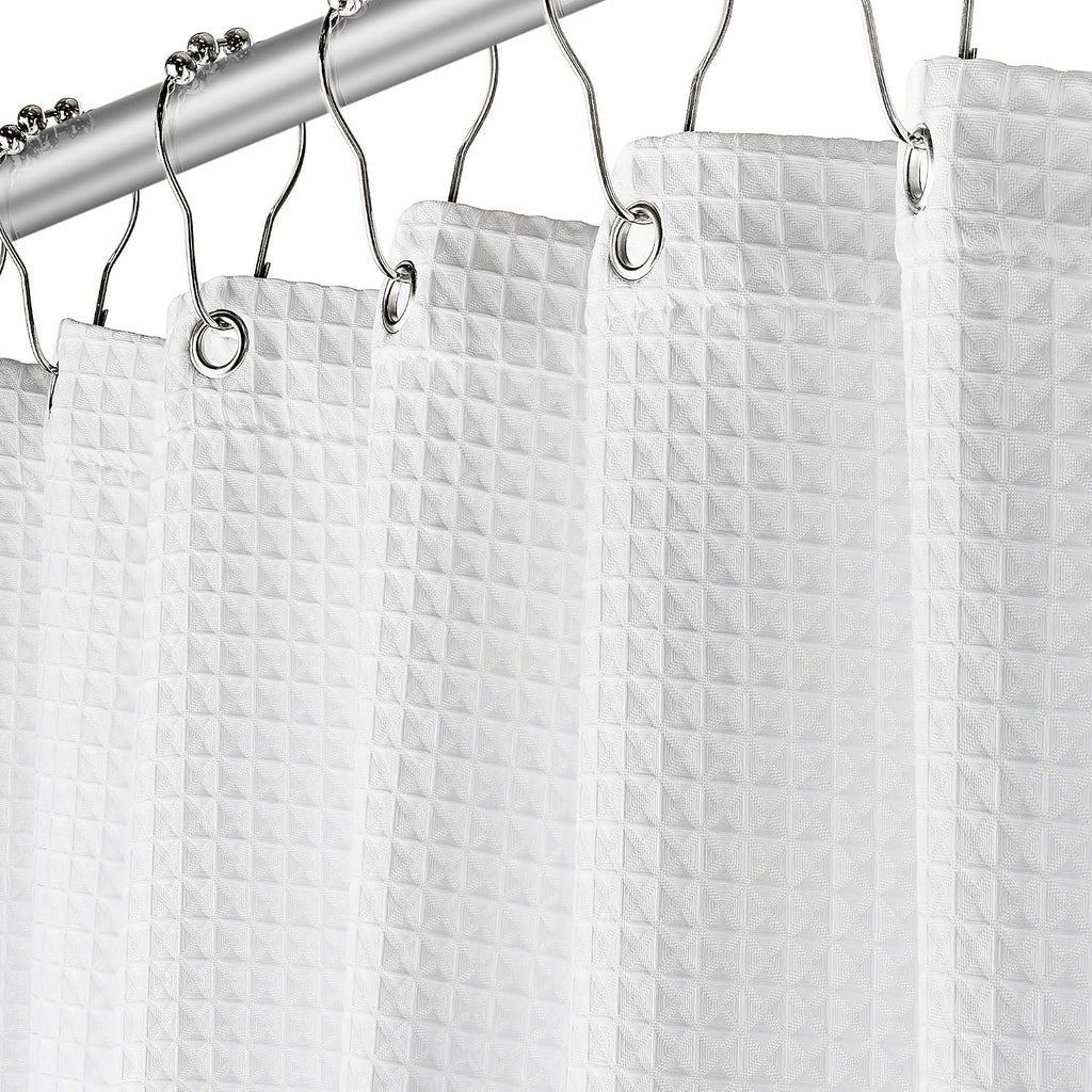 White Waffle Weave Water‑Repellent Shower Curtain