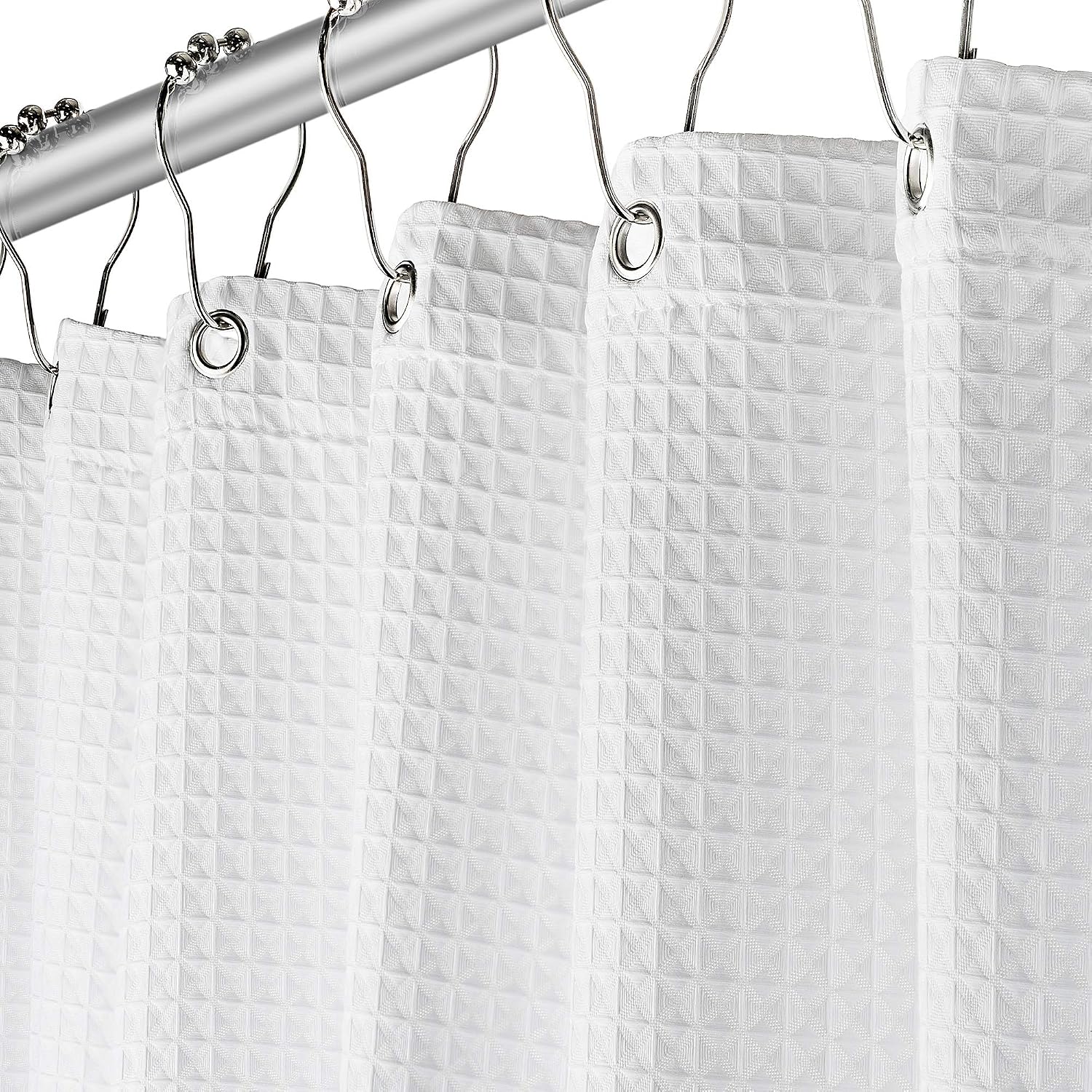 White Waffle Weave Water‑Repellent Shower Curtain