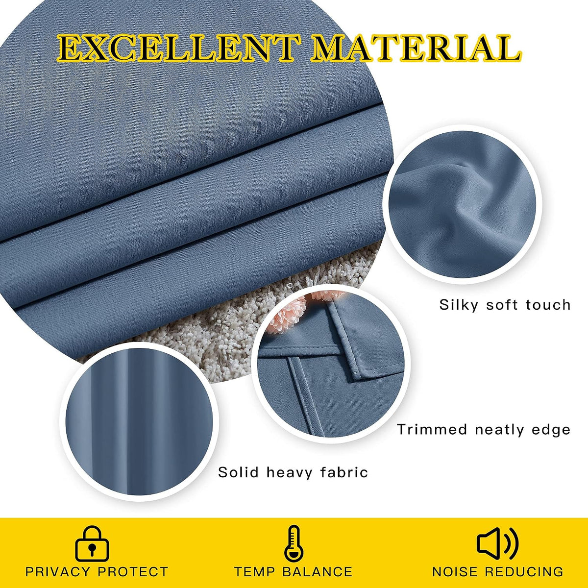 Stone Blue Blackout Grommet Curtains 2 Panels