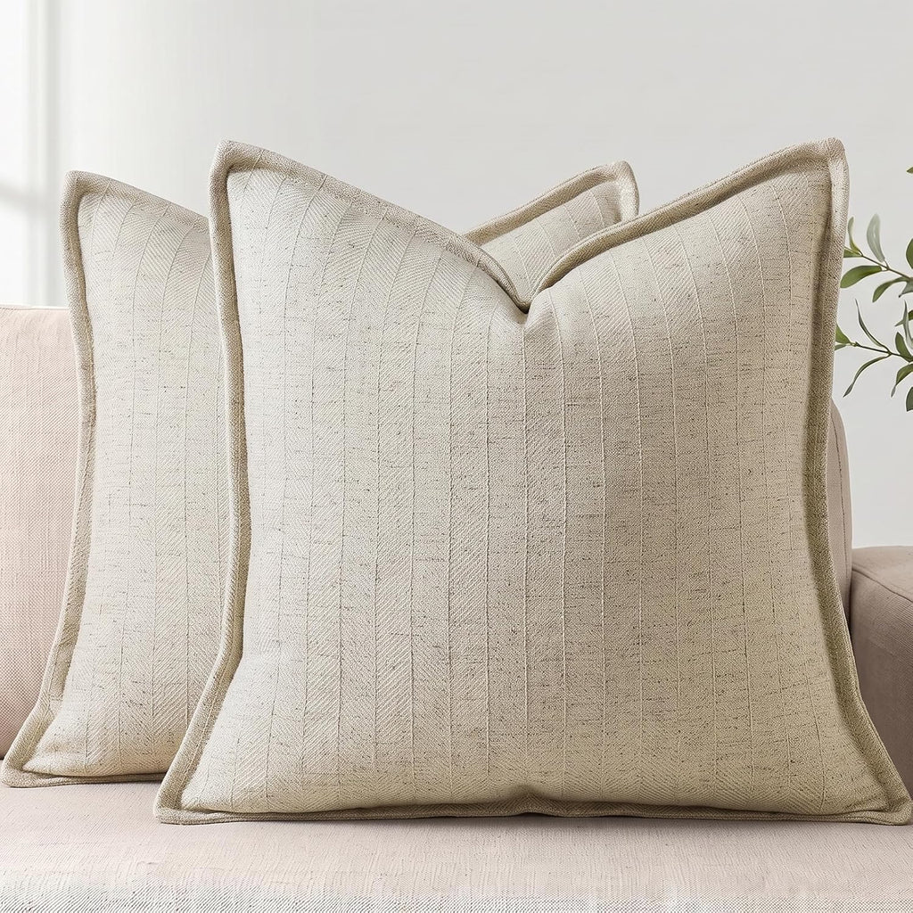 Natural Beige Linen Euro Pillow Shams Set of 2