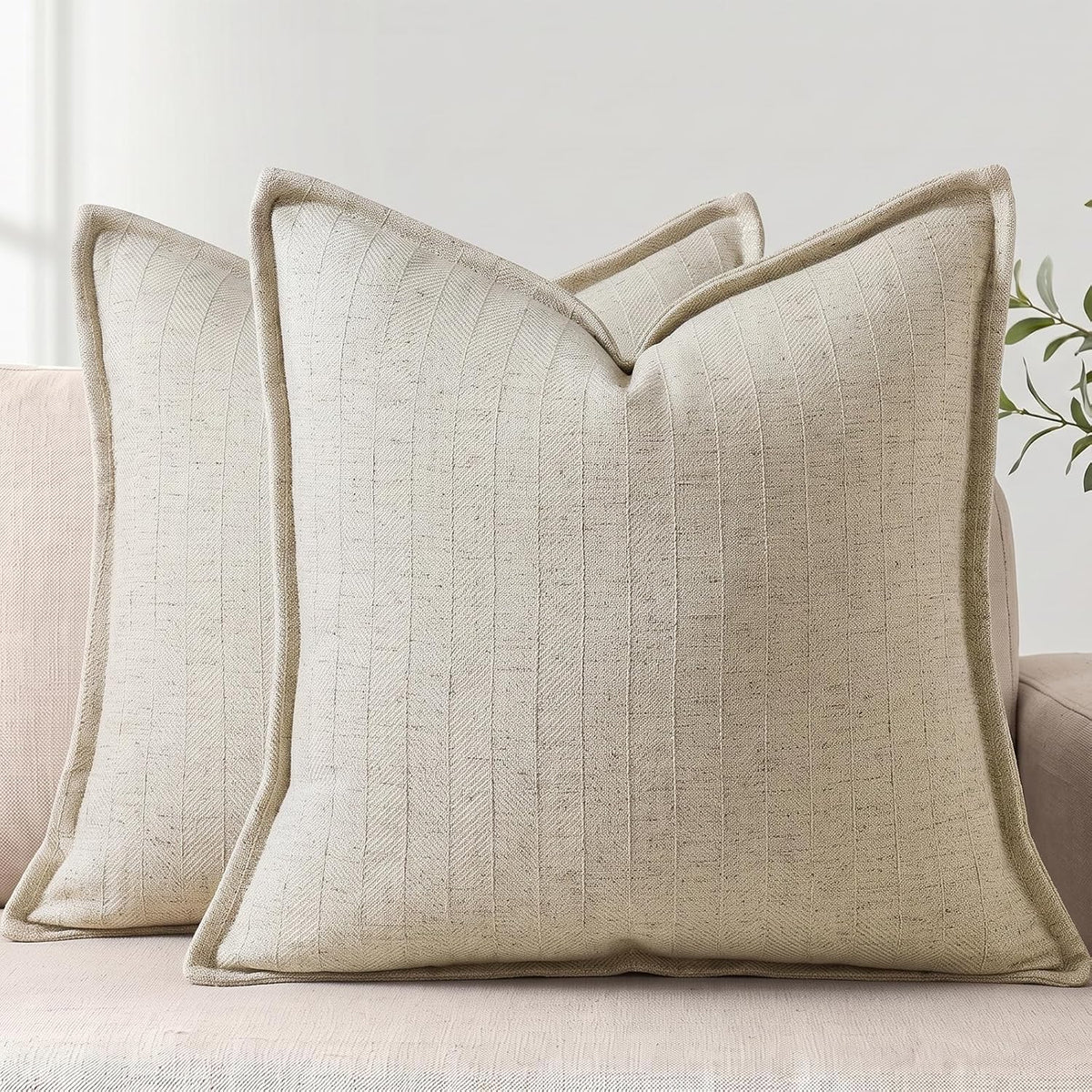 Natural Beige Linen Euro Pillow Shams Set of 2