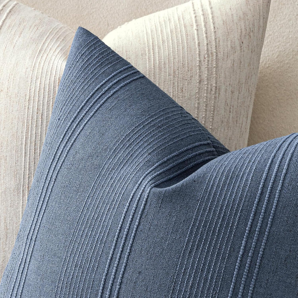 Blue Striped Linen Euro Pillow Covers Set of 2