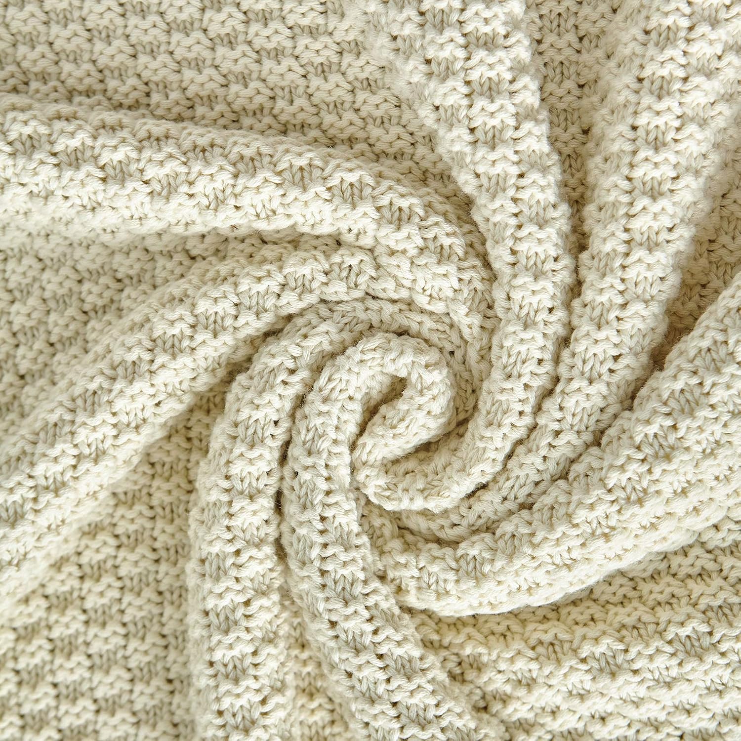 Cream Cotton Knitted Throw Blanket