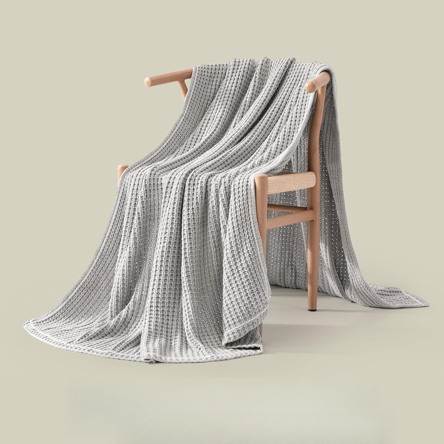 Chambray Cotton Waffle‑Weave Throw Blanket