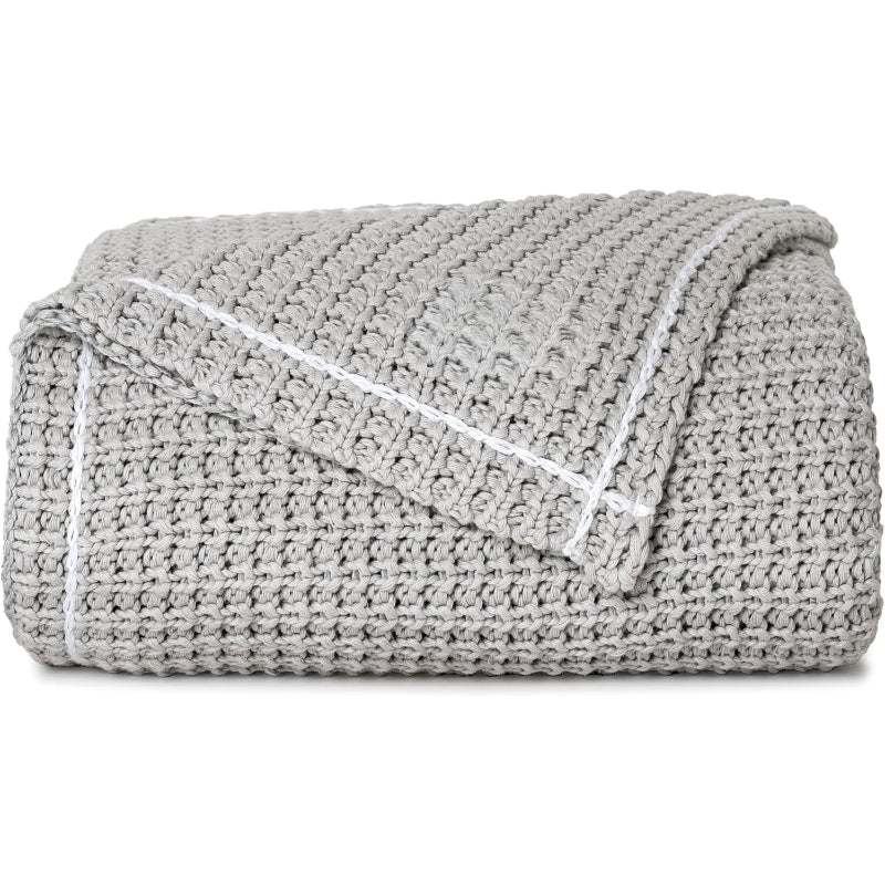 Chambray Cotton Waffle‑Weave Throw Blanket